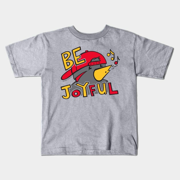 Be joyful - cute bird whistling with joy and happiness Kids T-Shirt by Steph Calvert Art